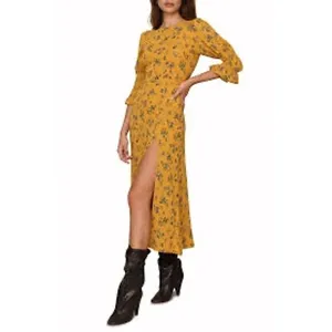 Reformation Winslow Floral Midi Dress Yellow Blue Slit Size 0 thumbnail 12