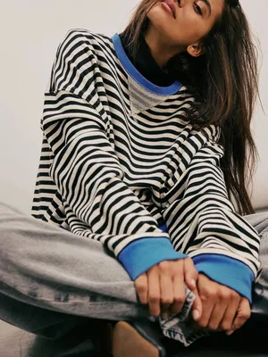 We The Free Classic Striped Oversized Crewneck Size small thumbnail 1