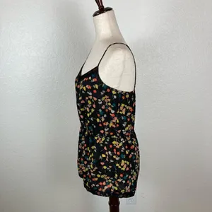Urban Outfitters Kimchi Blue Black Floral Button Front Baby Doll Romper womens M thumbnail 4