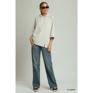 Umgee 3/4 Sleeve Tunic Top with Graphic Hoodie - H. White - Medium thumbnail 4