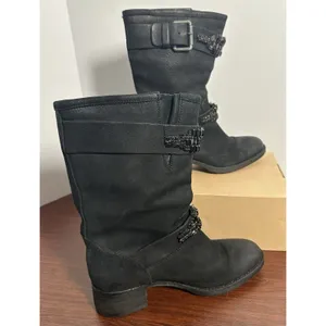 Vera Wang Lavender Label Uma Embellished Black Leather Moto Biker Boots Sz 7.5 thumbnail 3