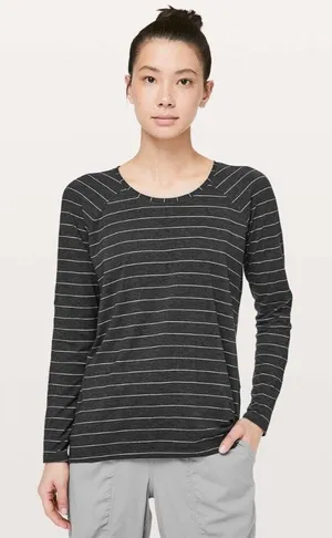 Lululemon Emerald‎ Long Sleeve Short Serve Stripe Heathered Black White thumbnail 1