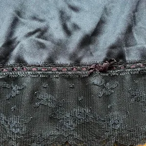 Black Satin Lace Trim Midi Skirt Whimsygoth Vintage Made in USA thumbnail 2