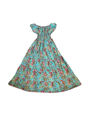 Women’s Floral Puff Sleeve Smocked Peasant Dress Midi Cottagecore Milkmaid thumbnail 3