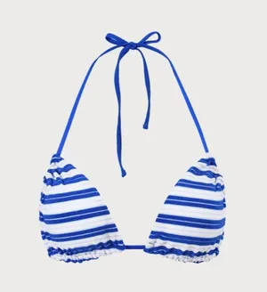 BERLOOK Navy Plush Texture Stripe Halter Bikini Top ONLY 03 Blue Size XL thumbnail 7