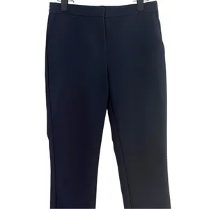 Zara Straight Leg Mid Rise Dress Trousers Striped Back Waist S Dark Navy Blue thumbnail 3