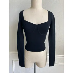 Abercrombie & Fitch Black Knit Bustier Top XS Long Sleeve Sweetheart Neck Y2K thumbnail 2