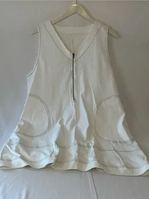 White Sleeveless Zip Front A-Line Dress with Contrast Stitching thumbnail 1