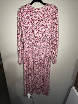 AFRM‎ Hazel Ditzy Floral Pink Smocked Waist Side Slit Romantic MIDI Dress thumbnail 10