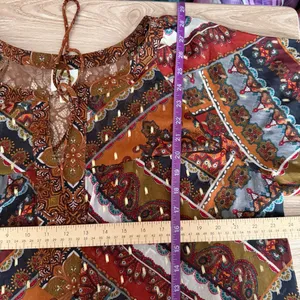 Fig & Flower 2X Tie Front Blouse Paisley Peasant Gypsy Boho Puff Sleeve Relaxed thumbnail 6