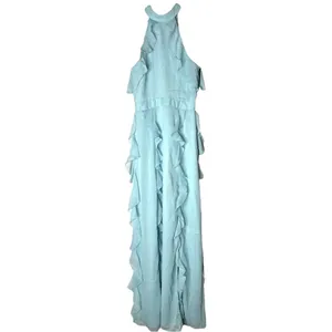 NWT Lovers + Friends Ruffle Halter Maxi Dress Baby Blue XS thumbnail 4