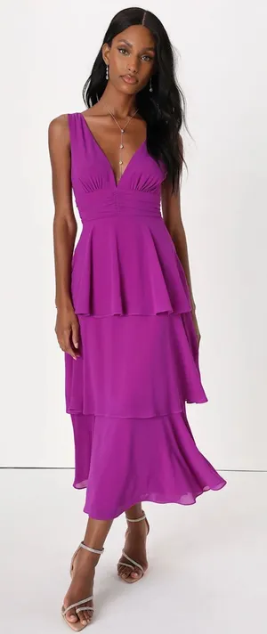 Lulus Celebration Time Purple Sleeveless Tiered Midi Dress thumbnail 1