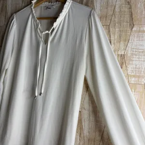 Calvin Klein Womens White Long Sleeve Ruffle Neck‎ Tie Blouse Top Plus Size L thumbnail 3