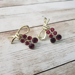 Vintage Clip On Earrings Gold Tone with Red Gems Statement Earrings thumbnail 2