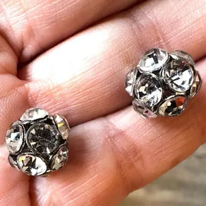 Rhinestone disco ball post earrings Silver thumbnail 2