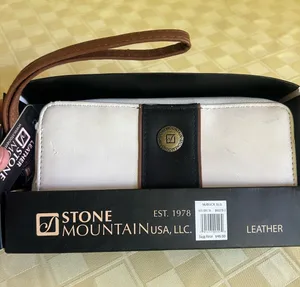Stone Mountain Accessories White and Black Leather Wristlet with Brown Strap thumbnail 1