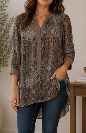 Wilfred Aritzia Silk High Low Reptile Print Top‎ thumbnail 1