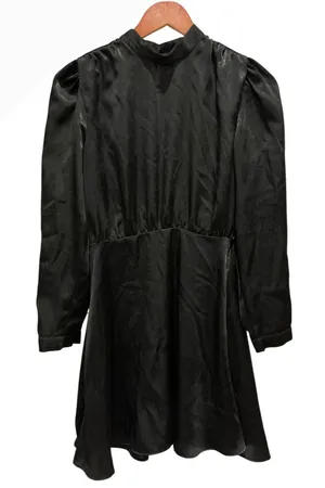 Zara Black Satin Long Sleeve Mini Dress Size S thumbnail 1