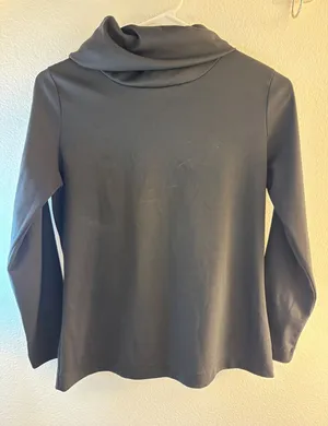 Vintage Black Cowl Neck Long Sleeve Top Made in USA Minimalist Stretch S/M thumbnail 1