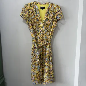 MSK dress Yellow Floral Knee Length‎ Dress 8 Short Sleeve Tie Waist Cottagecore thumbnail 2