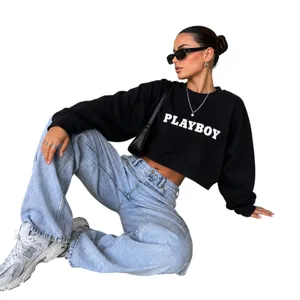 Playboy x Missguided Cropped Black Fleece Pullover Streetwear Gorpcore Y2K US 6 thumbnail 1