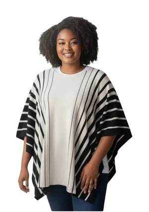 Lauren Ralph Lauren Knit Sweater Poncho Cape One Size White & Black Batwing thumbnail 1