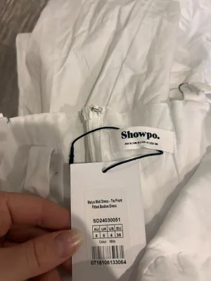 New Showpo MAIYA Midi Dress Tie Front Fitted Bodice Dress In White Size 4 thumbnail 7