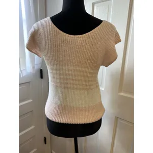 VTG Short Sleeve Sweater Shaker Knit Pink White USA 80’s Medium Grandma Hipster thumbnail 2
