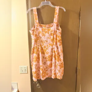Farm Rio floral lobster print pink & orange linen blend mini dress thumbnail 6