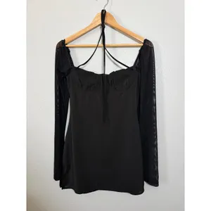 Princess Polly Black Mesh Long Sleeve‎ Bustier Mini Dress US 4 Halter Tie Neck thumbnail 8