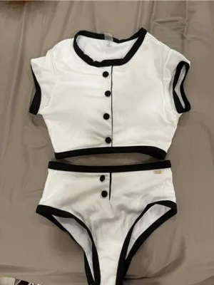 White & Black Contrast High-Waist Bikini Set thumbnail 1