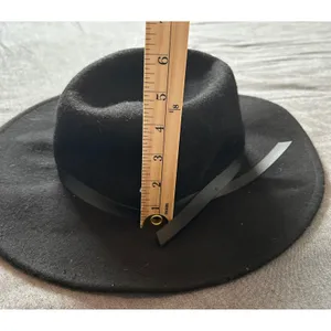 Universal Threads Black 100% Wool Wide Brim Fedora Hat with Faux Leather Band thumbnail 7