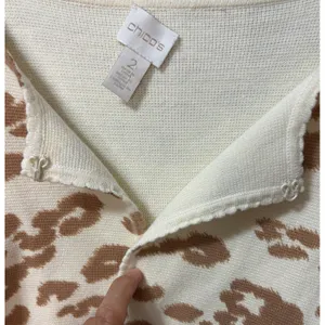 Chico's Cardigan Sweater Cream Tan Leopard Animal Print Lace Trim Casual 2/L thumbnail 5