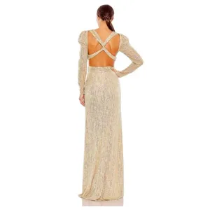 NWT Mac‎ Duggal Metallic Puff Sleeve Front Twist Gown Gold 27050 Sz 8 $298 thumbnail 4