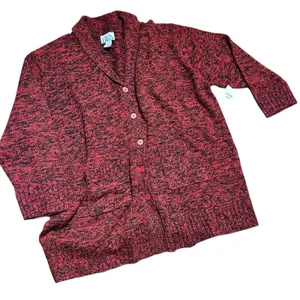BFA CLASSICS Knit Cardigan Sweater NWOT Red Black Shawl Collar 4X Pockets Boho thumbnail 2