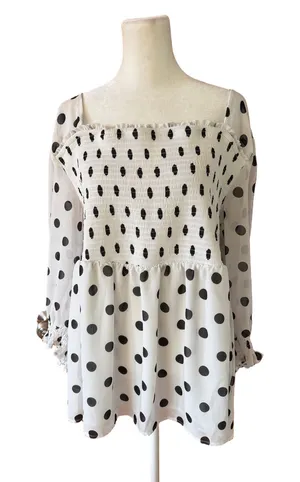Torrid Women’s White and Black Polka Dot Smocked Peplum Top thumbnail 1