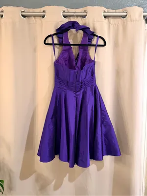 Angelina Faccenda Purple Ruffled Halter Fit & Flare Dress thumbnail 2