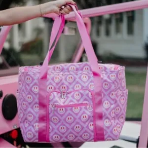 NWT Katydid Pink Smiley Face Oversized Foldable Tote Bag Large Travel Beach Gym thumbnail 4