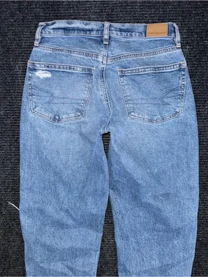AE American Eagle 90s Straight Distressed Patched Jeans Strigid Denim Sz 00 R thumbnail 4