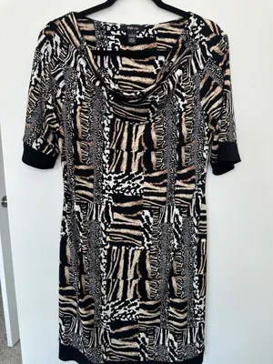 Style & Co Dress Size L Animal Print Cowl Neck Short Sleeve Knee Length thumbnail 4