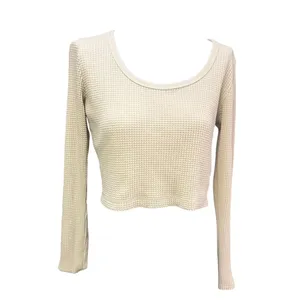Madewell Women's Cream Waffle Knit Long Sleeve Crop Top Size L thumbnail 3