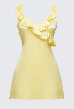 Finesse Soft Yellow Ruffle V-Neck Mini Dress thumbnail 1