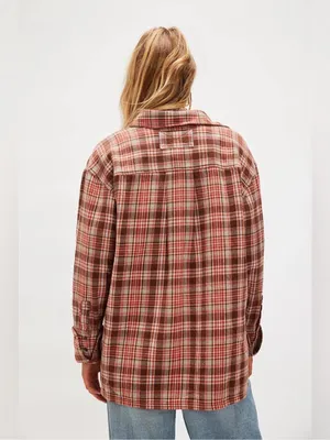 NWT! We The Free Brown, Rust & Pink Plaid Shirt Jacket thumbnail 2