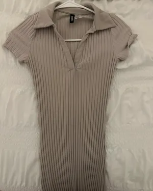 Beige Bodycon Dress With Collar thumbnail 2