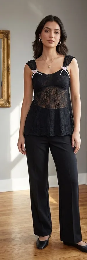 Hillard & Hanson black lace babydoll chemise y2k rose bow whimsygoth large thumbnail 1