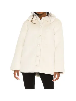 Lovers Friends Natalia Faux Fur Reversible Jacket Ivory Teddy Tan Plaid Coat XS thumbnail 6