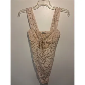 Free People Strike a Pose Bodysuit Peach Blush Lace Detail Tie Cutout Size XS thumbnail 2
