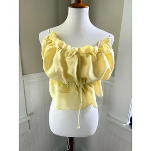 Bardot Margo Barely There Open Back Ruffle Top Yellow Large US 8 thumbnail 4