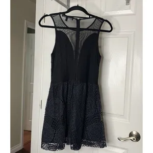 For Love & Lemons Skater Dress Sheer Lace Black Sleeveless Zip Sz XS thumbnail 3