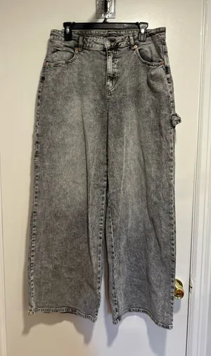 Gray Acid Washed Cargo Extra Wide Leg Baggy Jeans Sz13 Indie Hipster Grunge Y2K. thumbnail 1